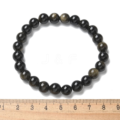 Natural Golden Sheen Obsidian Bead Stretch Bracelets X-BJEW-K212-B-020-1
