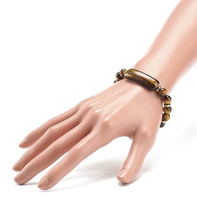 Natural Tiger Eye Rectangle Beaded Stretch Bracelet BJEW-JB08982-04-1