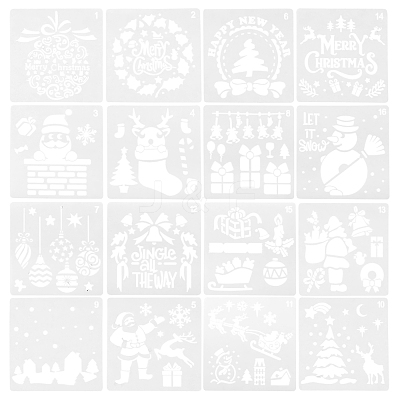 16 Sheets 16 Style PET Drawing Stencil DIY-SZ0003-80-1