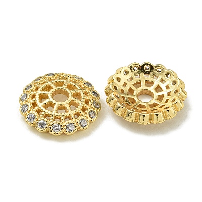 Rack Plating Brass Micro Pave Clear Cubic Zirconia Bead Caps KK-K386-12G-1