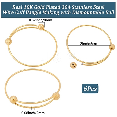 6Pcs Adjustable 304 Stainless Steel Wire Cuff Bangle Making MAK-BBC0001-24A-G-1