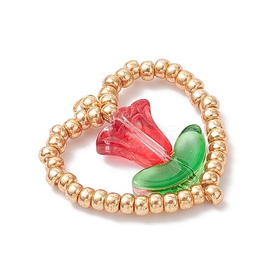 MIYUKI Glass Seed Beaded Heart and Flower Pendants PALLOY-MZ01079-02-1