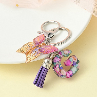 Resin Letter & Acrylic Butterfly Charms Keychain KEYC-YW00001-07-1