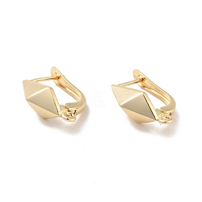 Faceted Rhombus Rack Plating Brass Hoop Earring Findings with Latch Back Closure KK-D083-03G-1