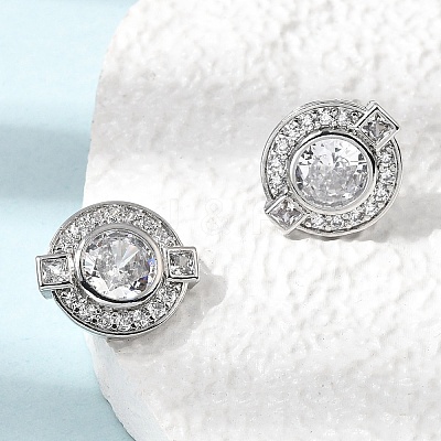 Brass Micro Pave Cubic Zirconia Stud Earrings EJEW-G471-05P-1