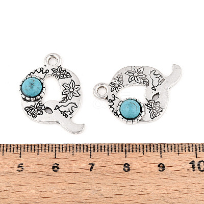 Synthetic Turquoise & Alloy Pendants PALLOY-H146-01AS-Q-1