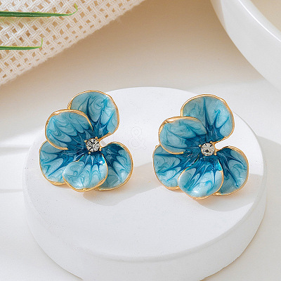 Flower Alloy Stud Earrings. with Rhinestone and Enamel FS-WGB7941-01-1
