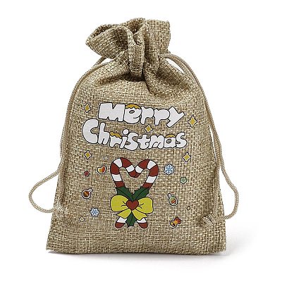 Christmas Printed Burlap Packing Pouches Drawstring Bags ABAG-Q053-02A-12-1
