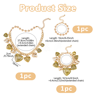 CCB Plastic Graduated Heart Pendant Aluminum Twisted Chain Necklaces & Brass Charm Bracelets & Round Beaded Bracelets Sets for Women SJEW-DC0001-02-1