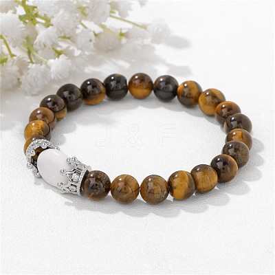 8MM Round Natural Tiger Eye Beaded Stretch Bracelets with Oval Synthetic Howlite Beads WG9ED28-05-1
