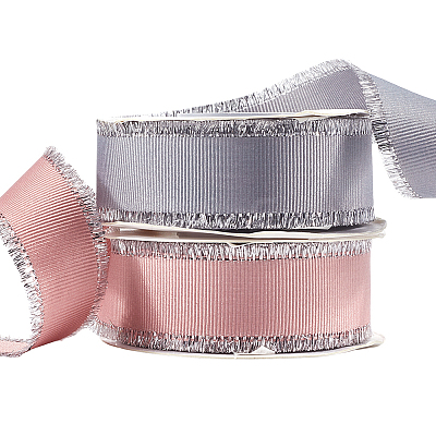 2 Rolll 2 Colors Polyester Frayed Grosgrain Ribbons OCOR-CY0001-39-1