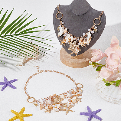 2Pcs Summer Beach Natural Shell & Resin Imitation Pearl Bib Necklaces NJEW-UN0001-55-1