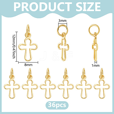 36PCS Brass Tiny Cross Charms KK-BC0014-41G-1