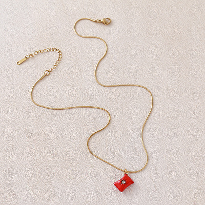 Vintage European 304 Stainless Steel Crystal Rhinestone Red Coin Candy Charm Necklaces with Enamel for Women EK6203-1