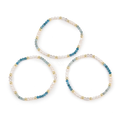 Natural Apatite & Quartz Crystal & Cultured Freshwater Pearl Beaded Bracelets for Women BJEW-JB13713-1