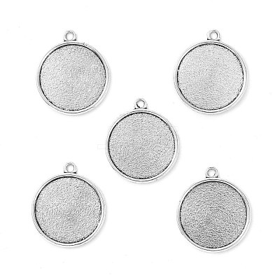 Tibetan Style Antique Silver Alloy Flat Round Pendant Cabochon Settings TIBEP-M022-45AS-1