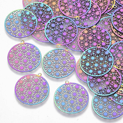Ion Plating(IP) 201 Stainless Steel Filigree Pendants STAS-R102-09-1