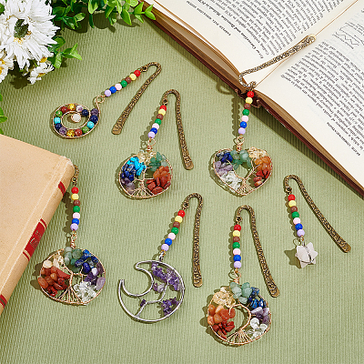 7Pcs 7 Styles Tibetan Style Alloy Bookmarks AJEW-UN00008-1