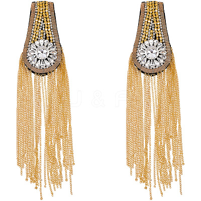 Teardrop Iron Chain Tassel with Rhinestone Epaulettes AJEW-WH20006-326C-G-1