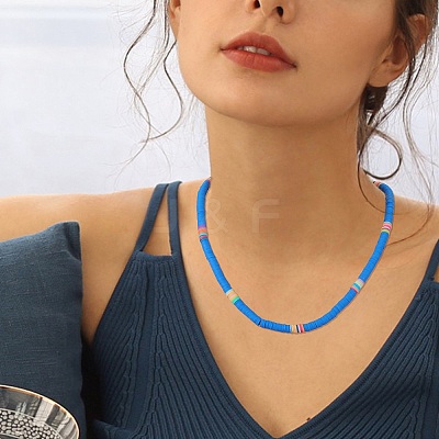 Polymer Clay Heishi Surfer Beaded Necklaces Set NJEW-SW00030-1