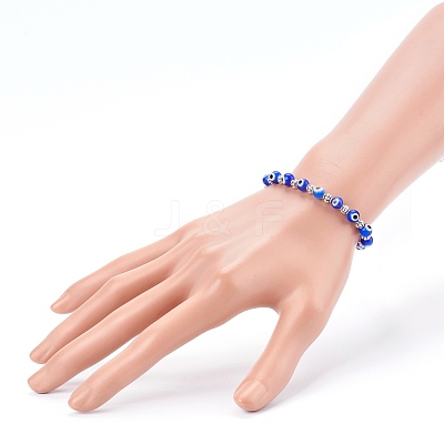 Handmade Round Evil Eye Lampwork Beaded Stretch Bracelets X-BJEW-JB05974-02-1