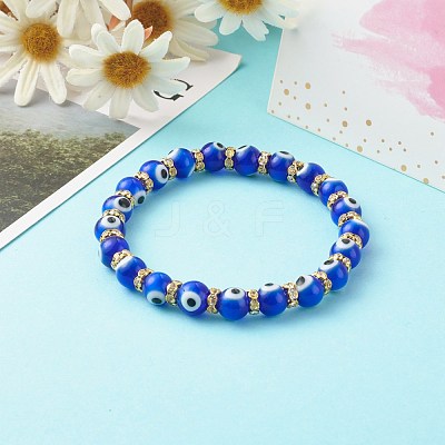 Handmade Evil Eye Lampwork Beaded Stretch Bracelets BJEW-JB06463-01-1
