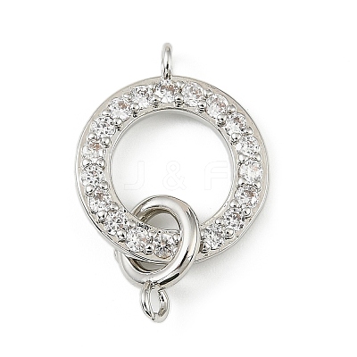 Brass Micro Pave Clear Cubic Zirconia Ring Connector Charms KK-H527-25P-1