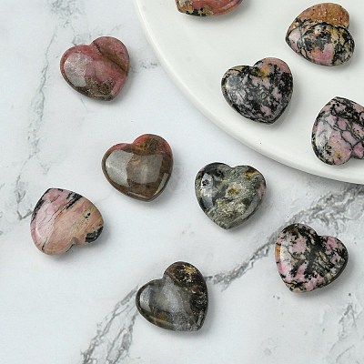 Natural Rhodonite Heart Palm Stone G-YW0001-54-1