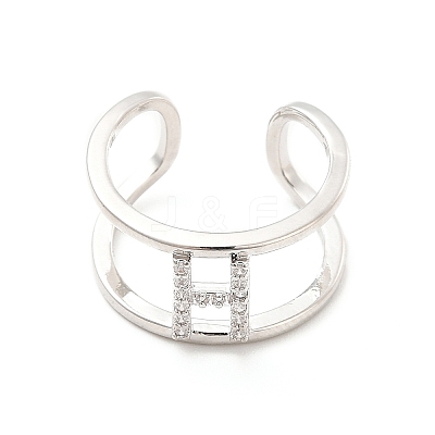 Clear Cubic Zirconia Initial Letter Open Cuff Ring RJEW-A012-01P-H-1