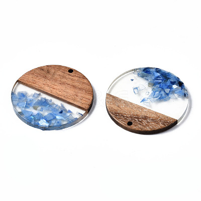 Transparent Resin & Walnut Wood Pendants X-RESI-T035-24-A02-1
