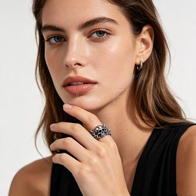 Alloy Skull Rivet Cuff Open Rings WGF9BFE-01-1