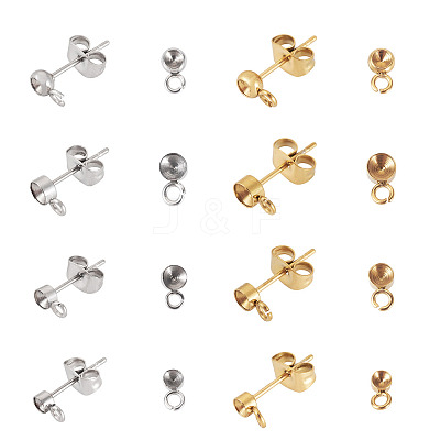 32Pcs 8 Styles 304 Stainless Steel Stud Earring Findings STAS-TA0002-96-1