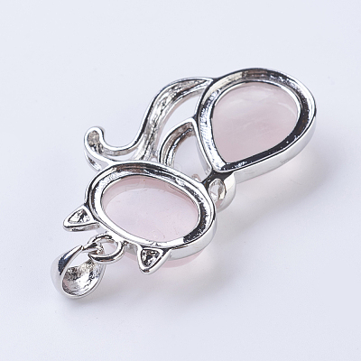 Natural Rose Quartz Kitten Pendants X-G-P352-B07-1