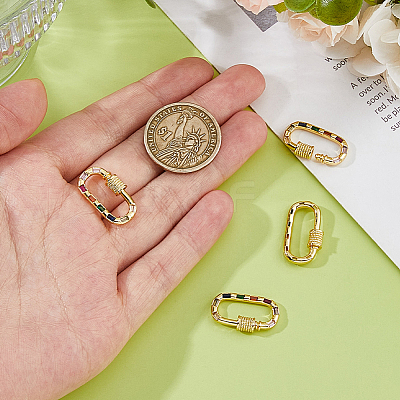 4Pcs Brass Micro Pave Cubic Zirconia Screw Carabiner Lock Charms ZIRC-DC0001-35-1