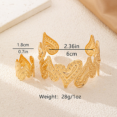 Iron Textured Heart Cuff Bangles & Rings Sets for Women WG0A4C8-01-1