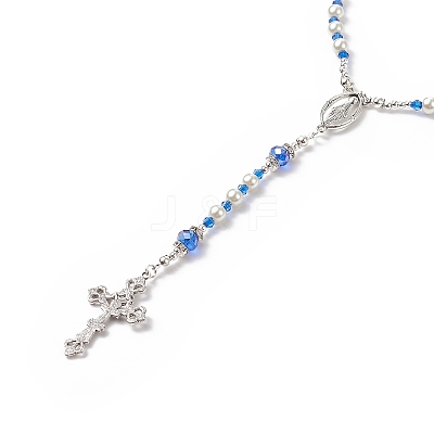 Glass Pearl & Acrylic Rosary Bead Necklace NJEW-TA00041-01-1