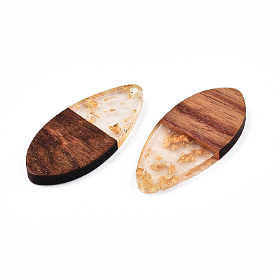 Transparent Resin & Walnut Wood Pendants RESI-N025-032-A01-1