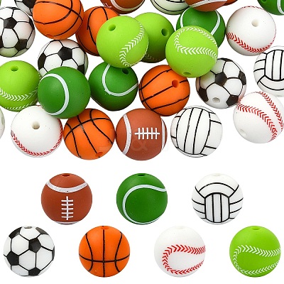 35Pcs 7 Colors All Kinds of Sports Balls Silicone Beads SIL-YW0002-28-1