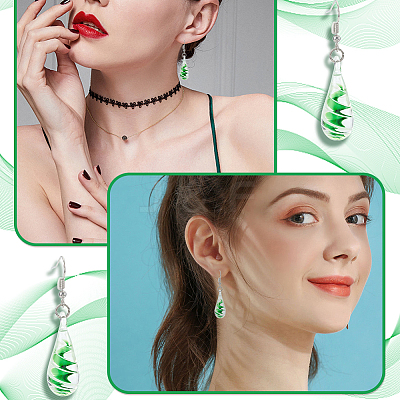 1 Pair Iron & Glass Teardrop with Spiral Pattern Dangle Earrings for Women EJEW-LP0001-06-1
