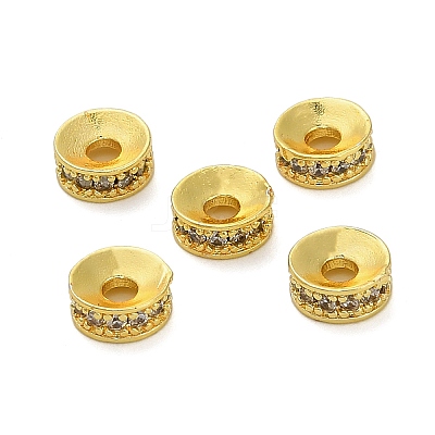 Flat Round Brass Micro Pave Clear Cubic Zirconia Beads KK-A276-08G-1