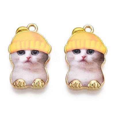 Printed Light Gold Tone Alloy Pendants ENAM-N056-208E-1