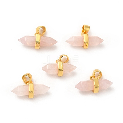 Natural Rose Quartz Double Terminal Pointed Pendants G-P481-01G-04-1