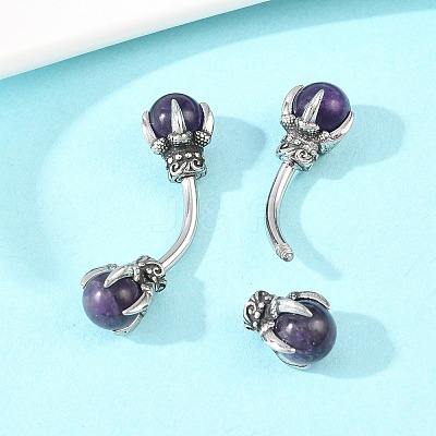 316 Stainless Steel Dragon Claw with Natural Stone Ball Curved Barbell Belly Rings AJEW-C044-06AS-02-1