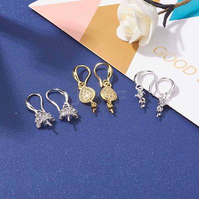 3 Pairs 3 Size Brass Micro Pave Clear Cubic Zirconia Earring Hooks KK-ZZ0001-04-1