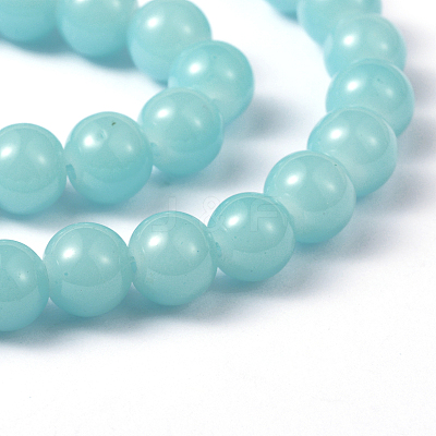 Pale Turquoise Color Spray Painted Round Imitation Jade Glass Beads Strands X-DGLA-S076-8mm-19-1