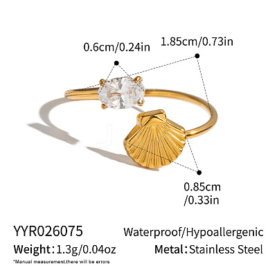 Ocean 304 Stainless Steel & Cubic Zirconia Cuff Open Rings WGA0062-02-1
