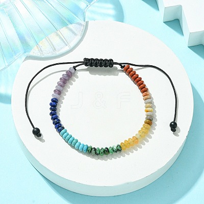 Natural & Synthetic Mixed Gemstone Flat Round Braided Bead Bracelet BJEW-JB09710-02-1