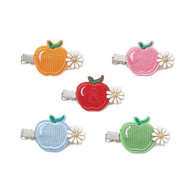 Embroidery Cloth Alloy and Plastic Apple Alligator Hair Clips PHAR-JH00128-1