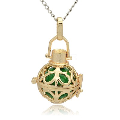 Golden Tone Brass Hollow Round Cage Pendants KK-J235-07G-1