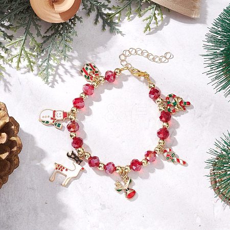 Christmas Alloy Enamel Charm Bracelets BJEW-JB12077-02-1